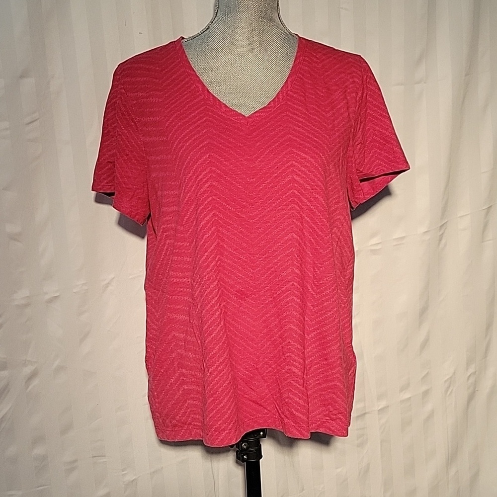 Tommy Hilfiger Red V-Neck Short Sleeve Shirt, Size: XL